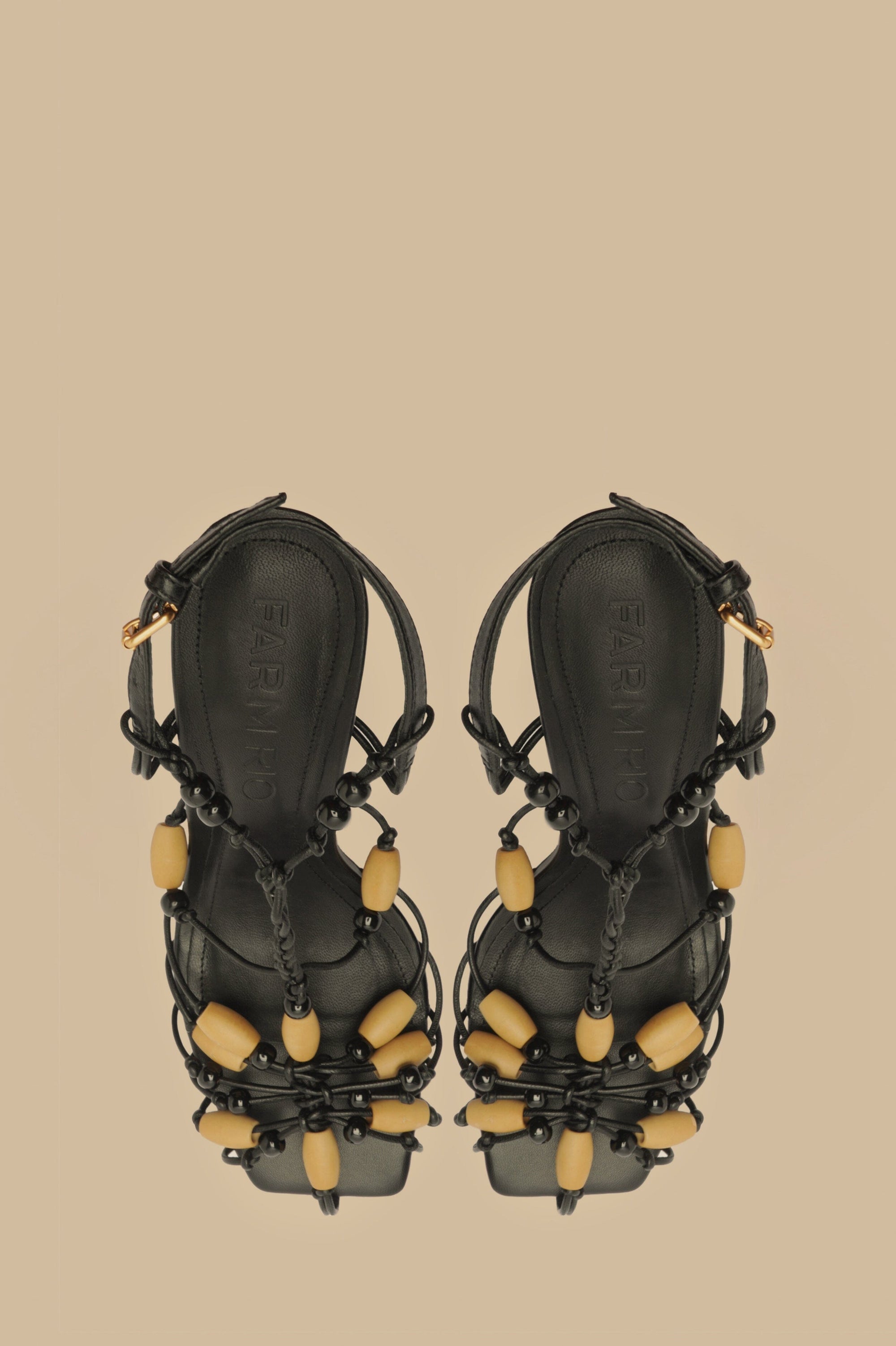 Beaded leather high-heeled sandals - Black