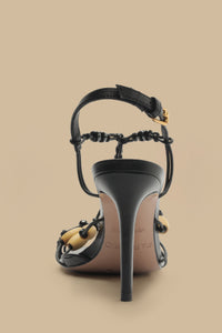 Beaded leather high-heeled sandals - Black