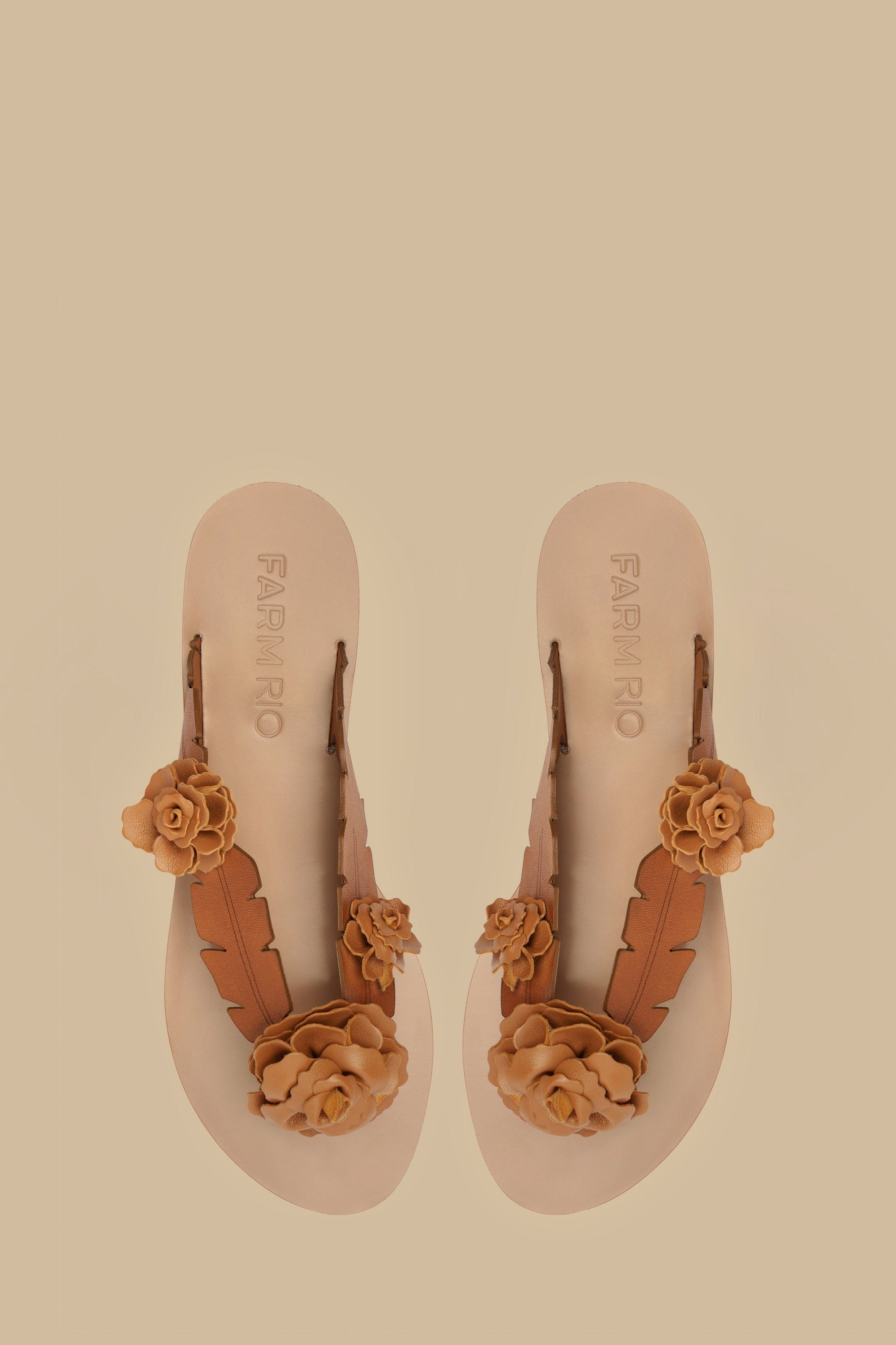 Blooming flat sandals in leather - Camel