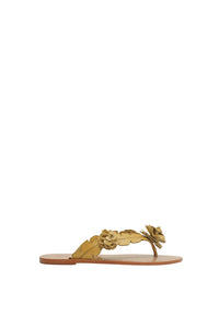 Blooming flat sandals in leather - Yellow