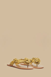 Blooming flat sandals in leather - Yellow