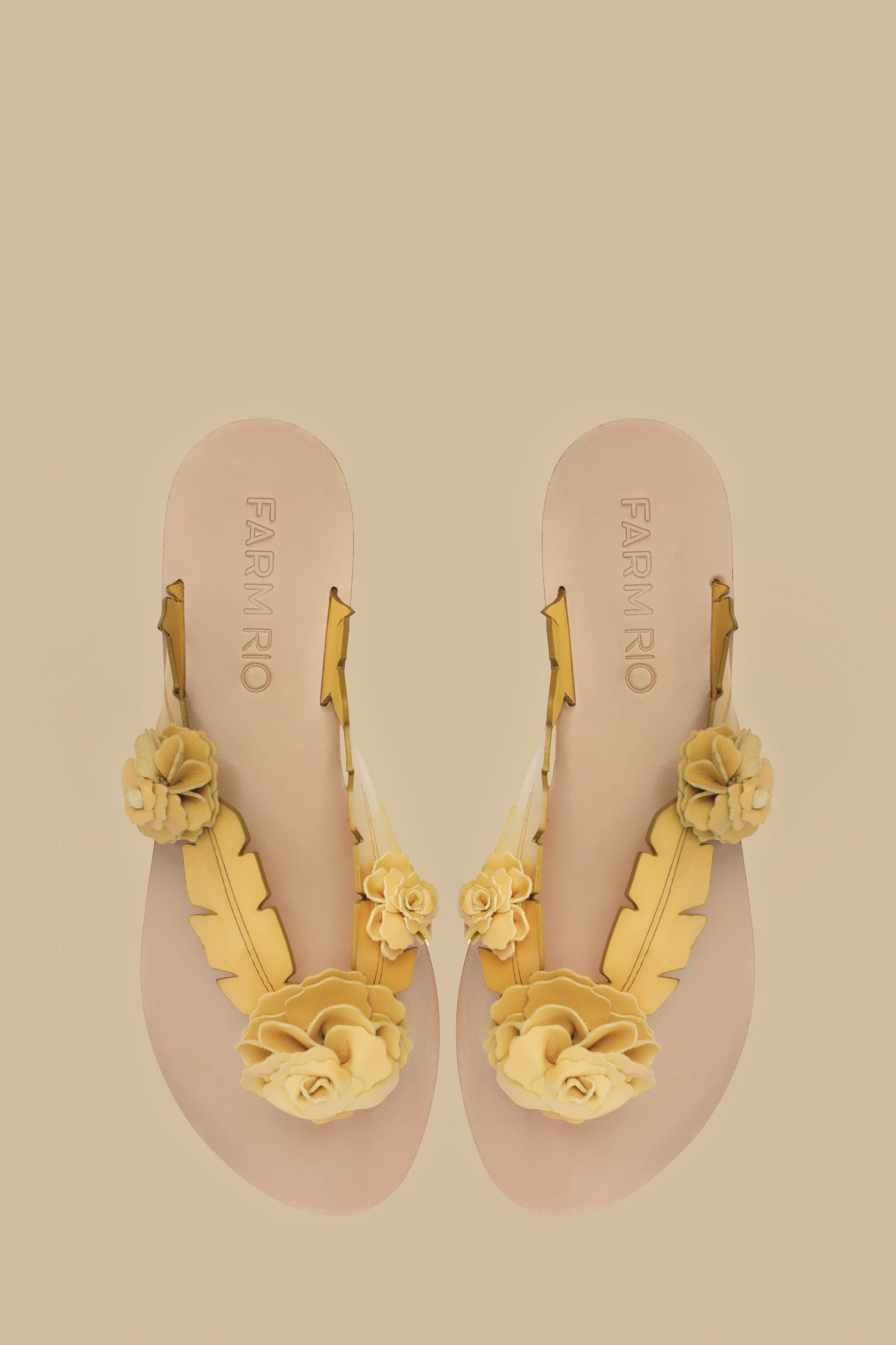 Blooming flat sandals in leather - Yellow