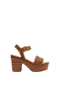 Embroidered leather platform sandals - Camel