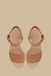 Embroidered leather platform sandals - Camel