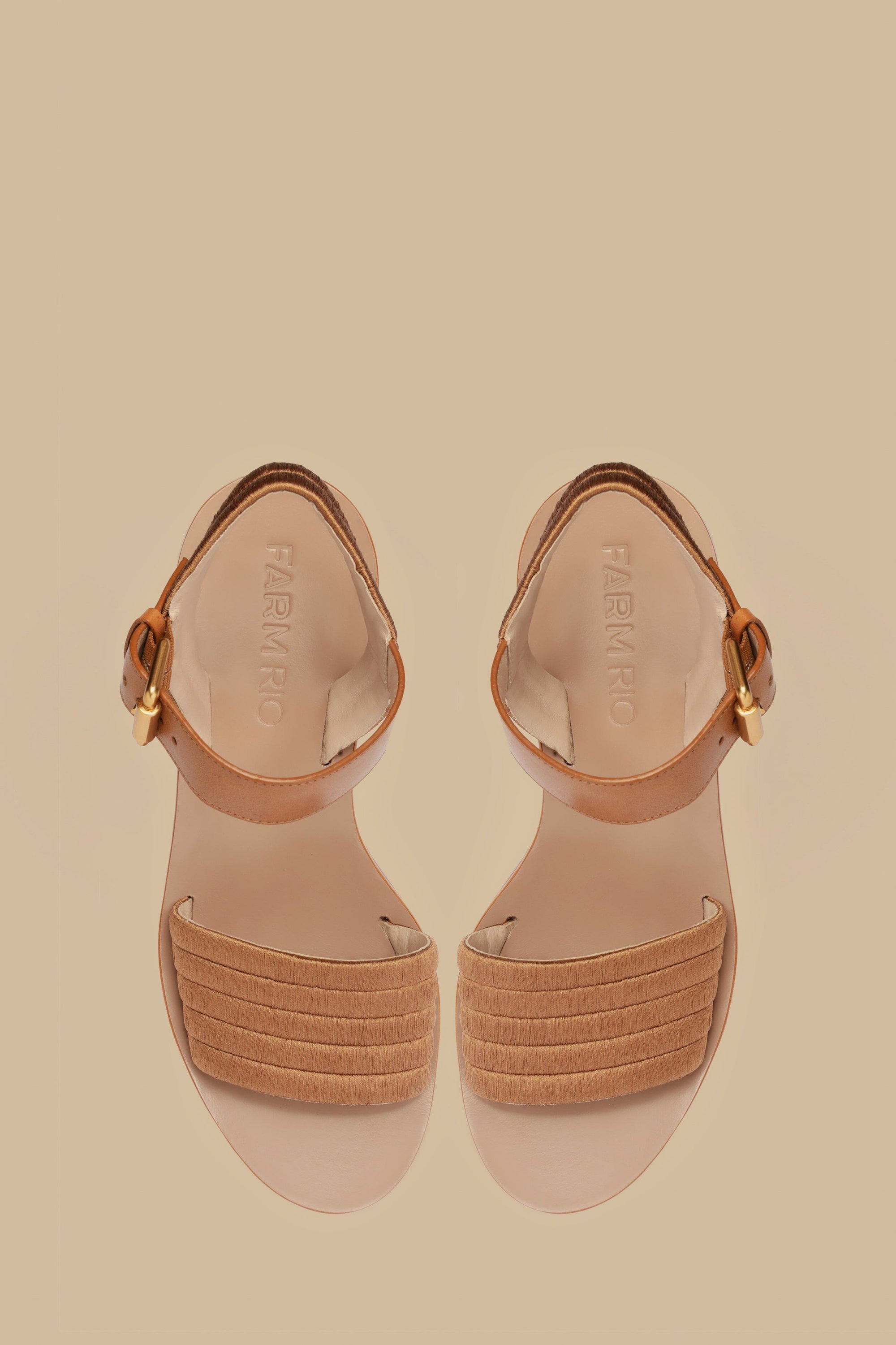 Embroidered leather platform sandals - Camel