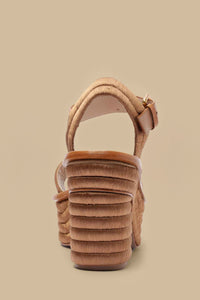 Embroidered leather platform sandals - Camel