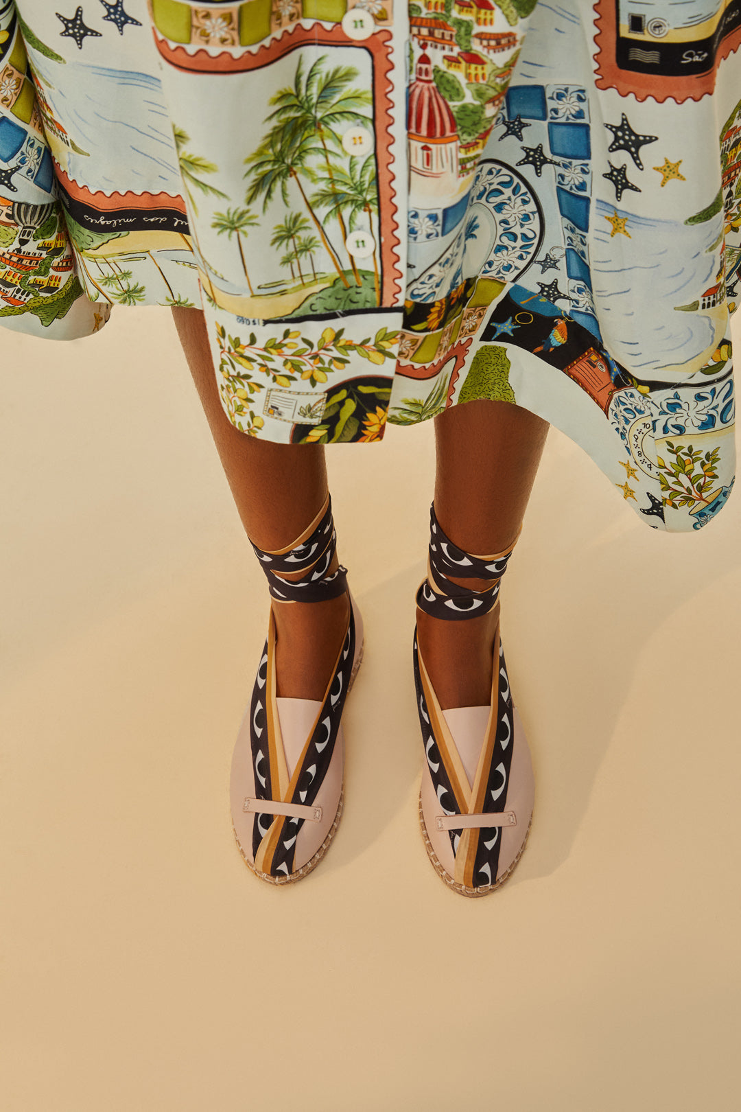 Sandales espadrilles à lacer en cuir - Rose