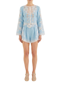 Romantic Richelieu linen blouse - Blue