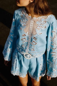 Romantic Richelieu linen blouse - Blue