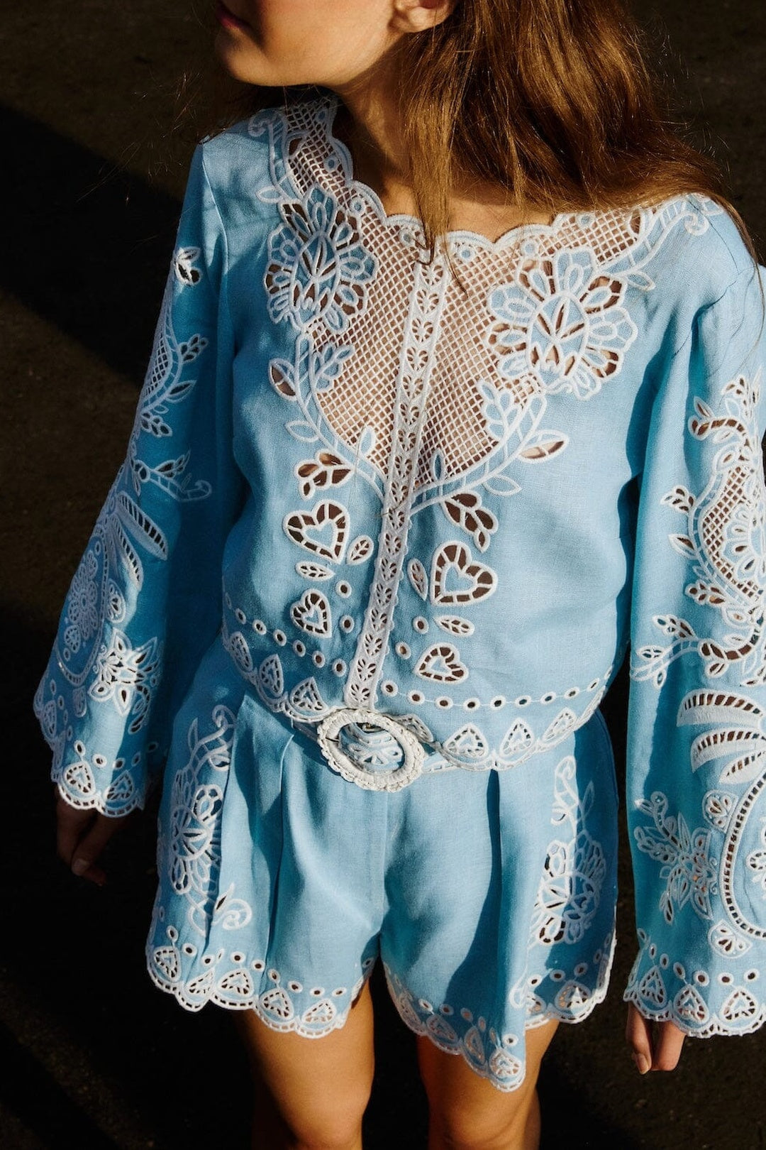 Romantic Richelieu linen blouse - Blue