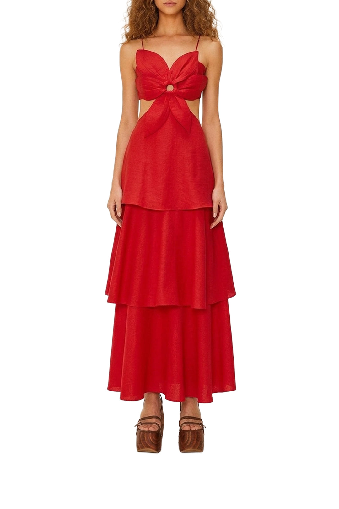 Robe longue Flower en lin - Rouge