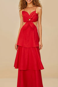 Robe longue Flower en lin - Rouge