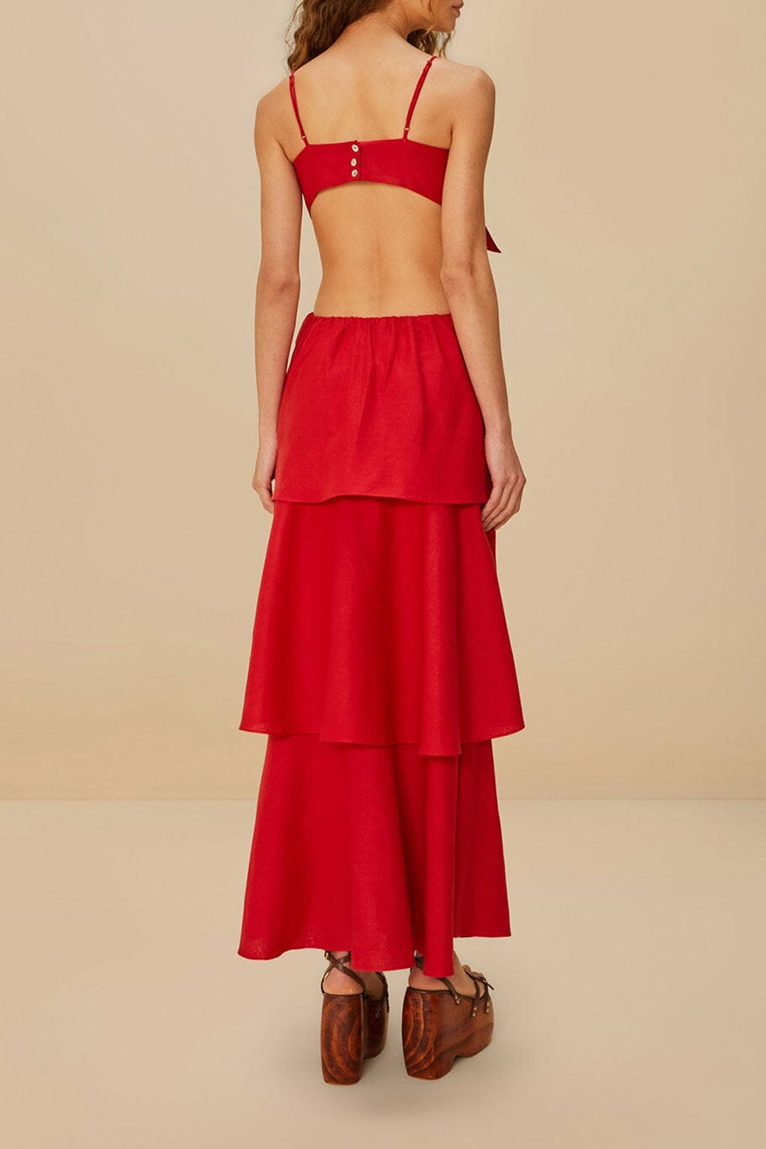 Robe longue Flower en lin - Rouge