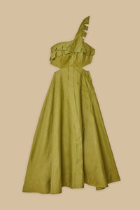 Robe midi Palm Tree Cutwork en lin - Vert