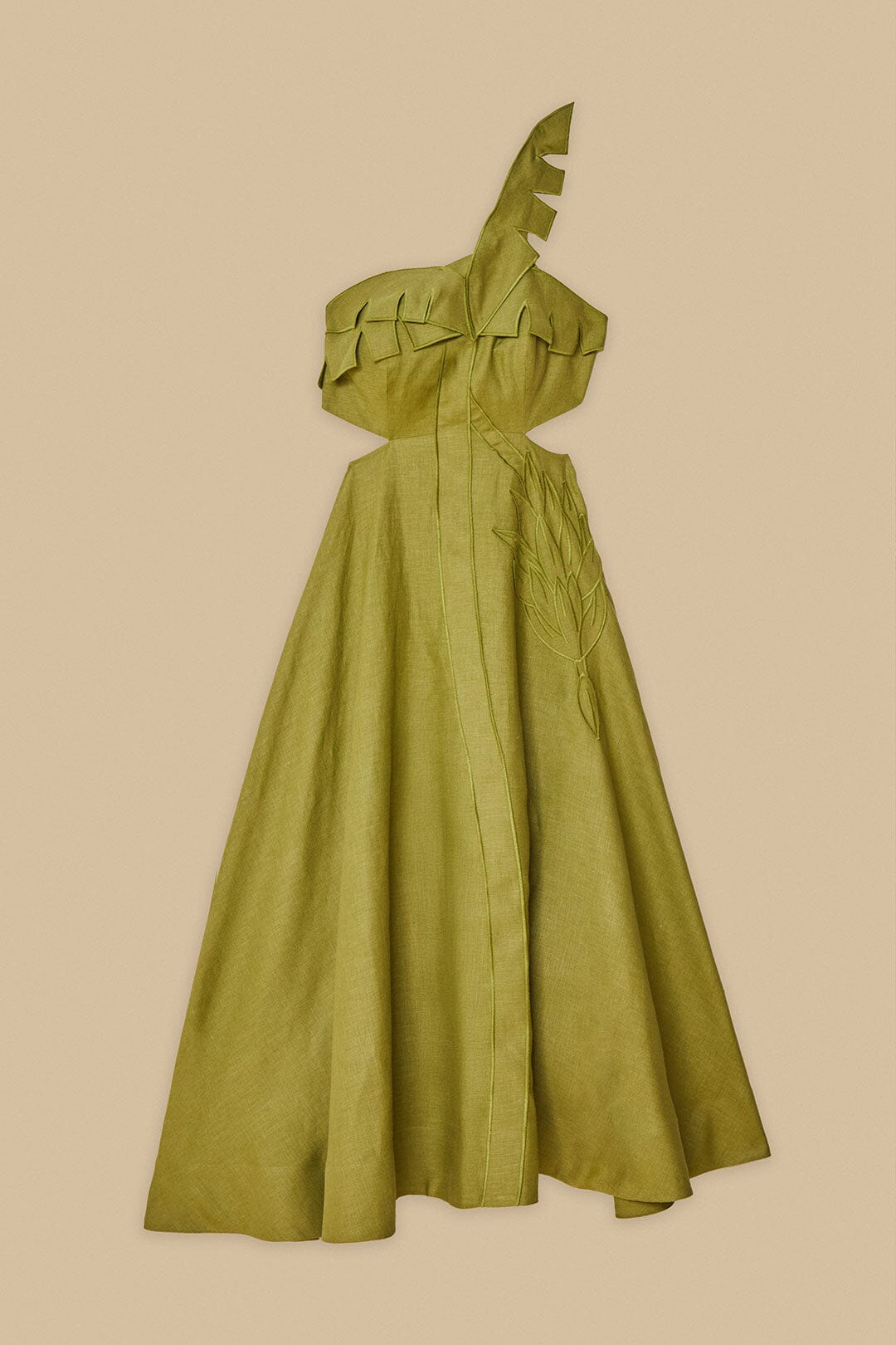 Robe midi Palm Tree Cutwork en lin - Vert