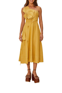 Garden strapless midi dress in linen - Yellow