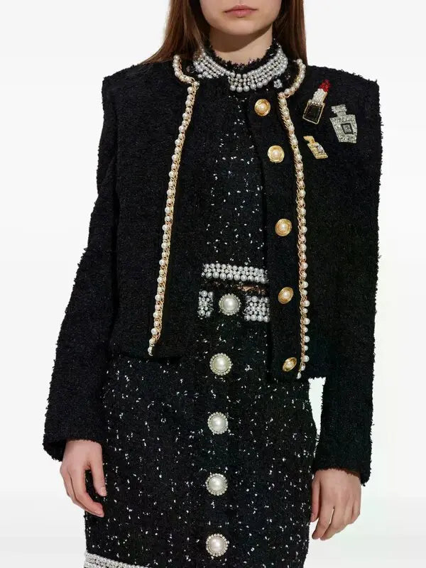 Veste à détails chaînes et perles - Noir & Multicolore
