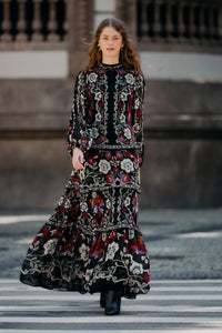 DIFFUSELY_Rococo Flowers Black Robe longue - Rococo Flowers Black