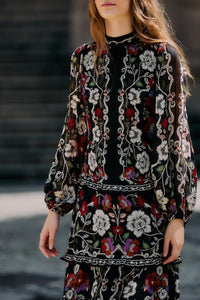 Robe longue Rococo Flowers - Noir