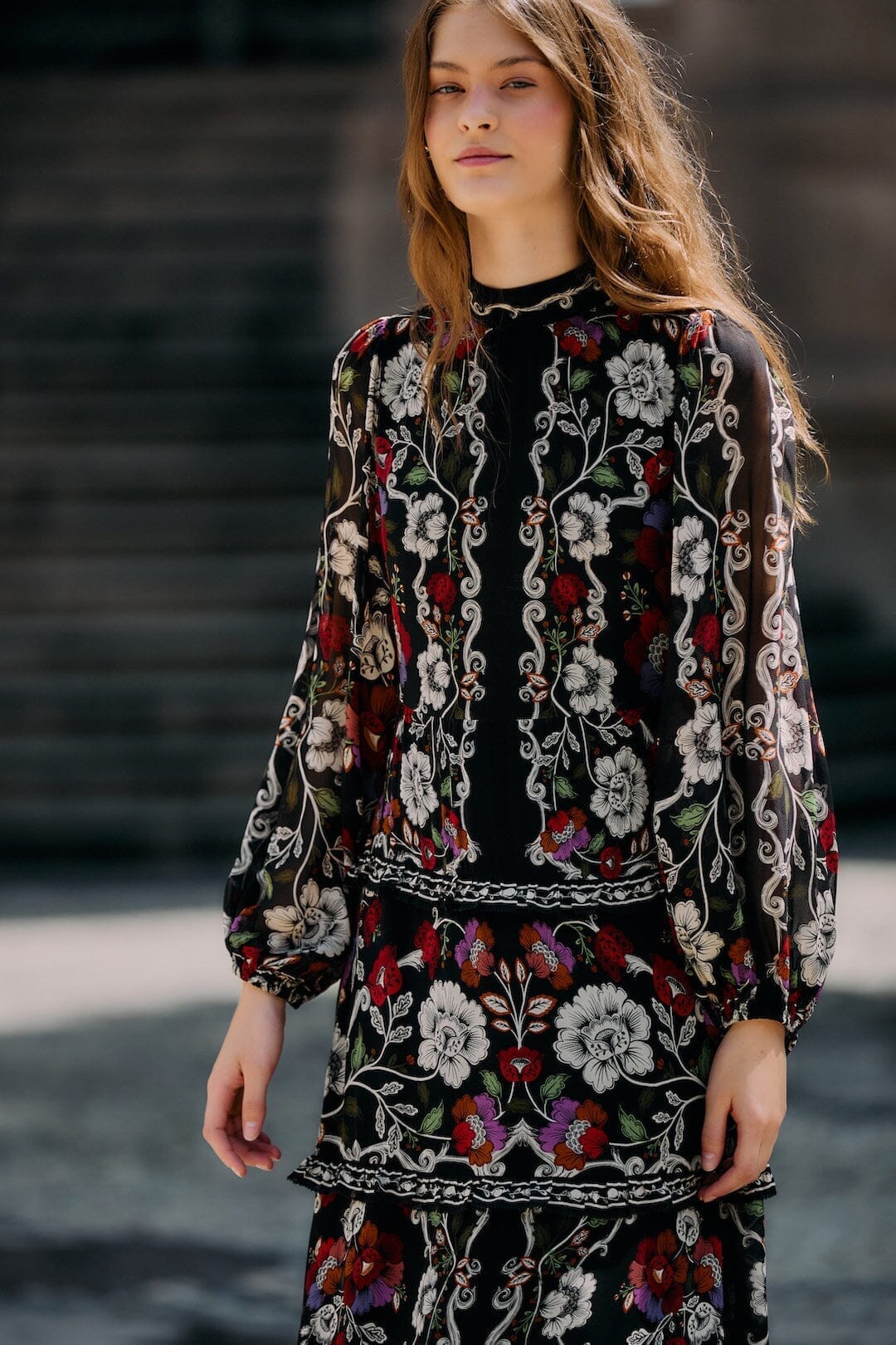 Rococo Flowers Black Robe longue - Rococo Flowers Black