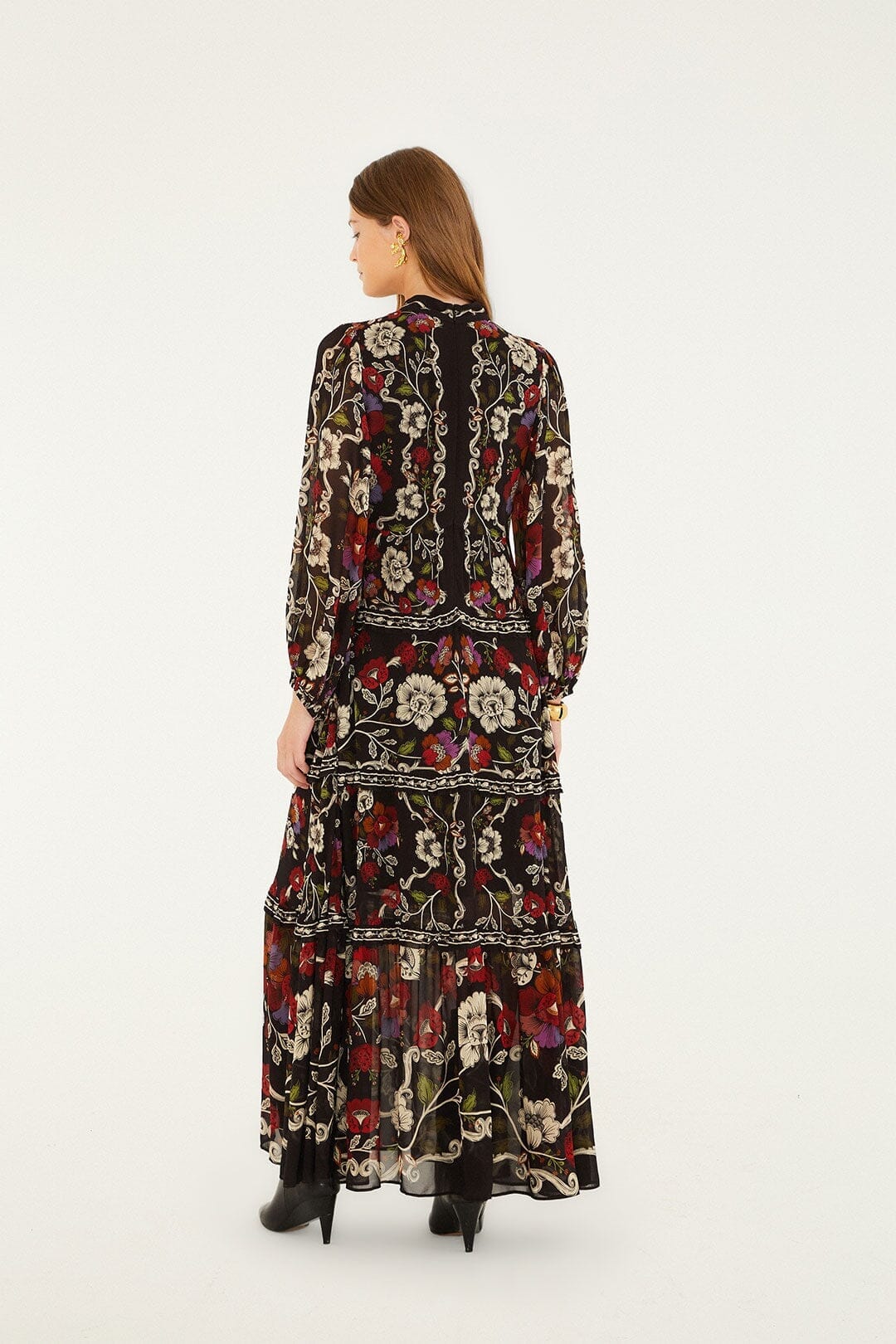 DIFFUSELY_Rococo Flowers Black Robe longue - Rococo Flowers Black