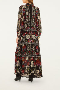 Robe longue Rococo Flowers - Noir