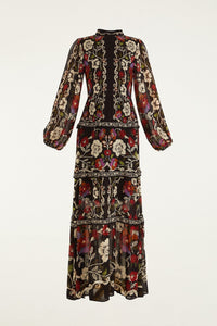 DIFFUSELY_Rococo Flowers Black Robe longue - Rococo Flowers Black