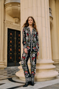 Rococo Flowers Black Pantalon - Rococo Flowers Black