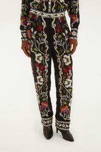 Rococo Flowers Black Pantalon - Rococo Flowers Black