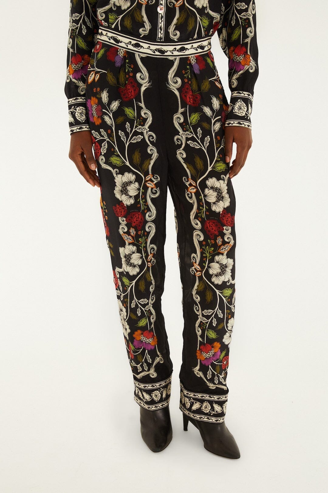 Rococo Flowers Black Pantalon - Rococo Flowers Black