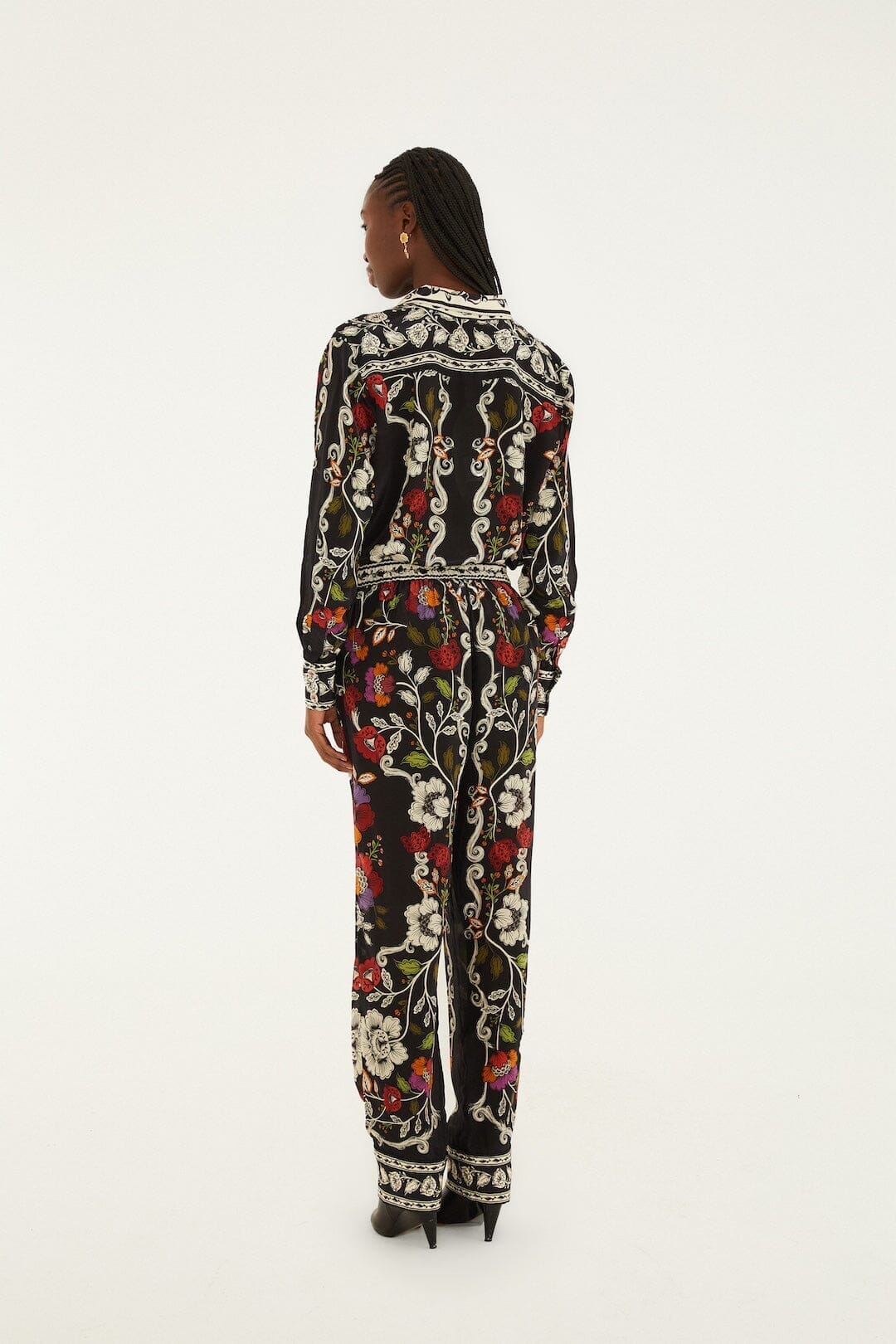 Rococo Flowers Black Pantalon - Rococo Flowers Black