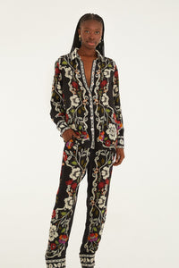 Rococo Flowers Black Pantalon - Rococo Flowers Black
