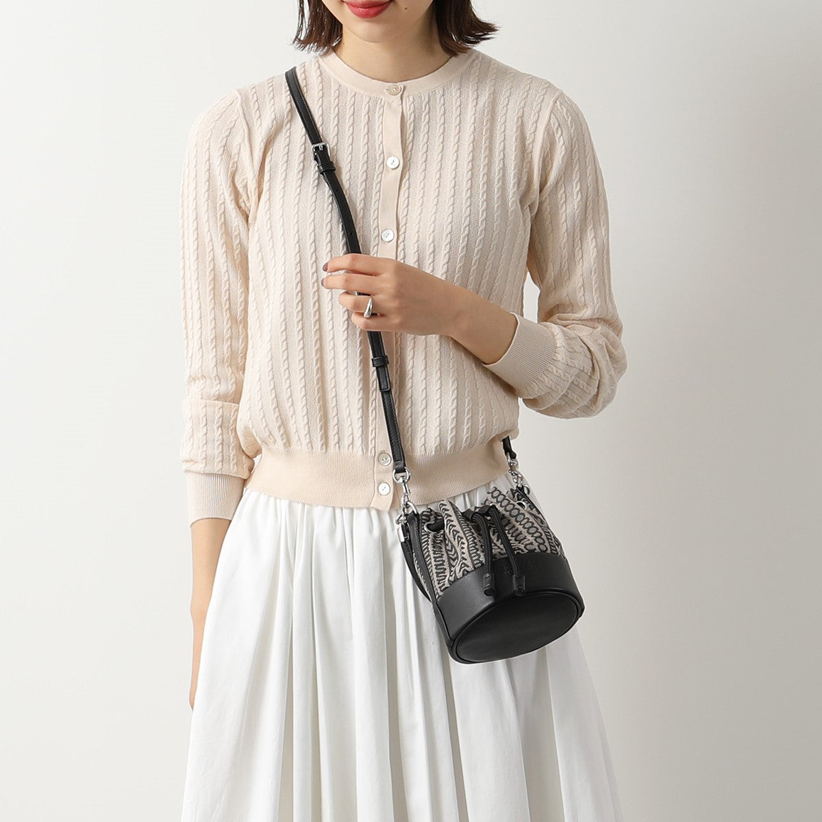 Mini sac godet The Bucket - Beige Multicolor