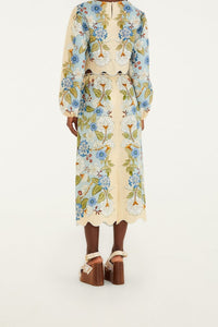 Jupe midi Garden en lin - Bleu