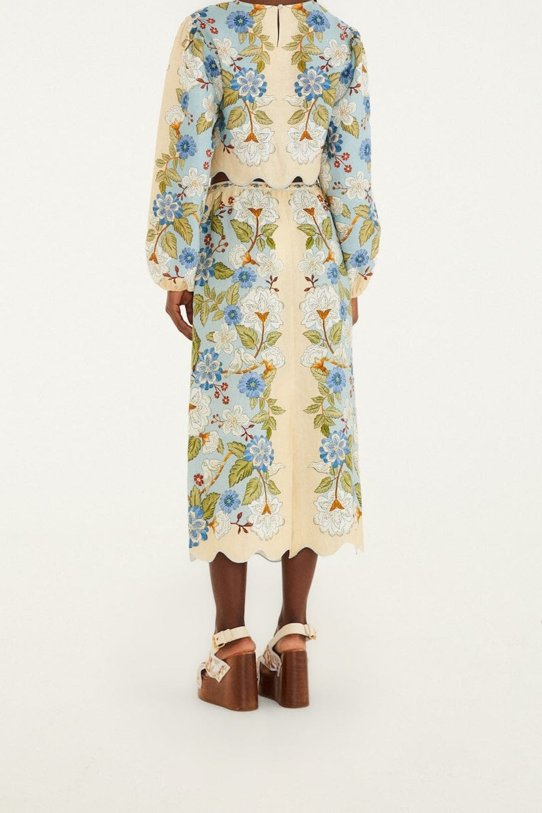 Jupe midi Garden en lin - Bleu