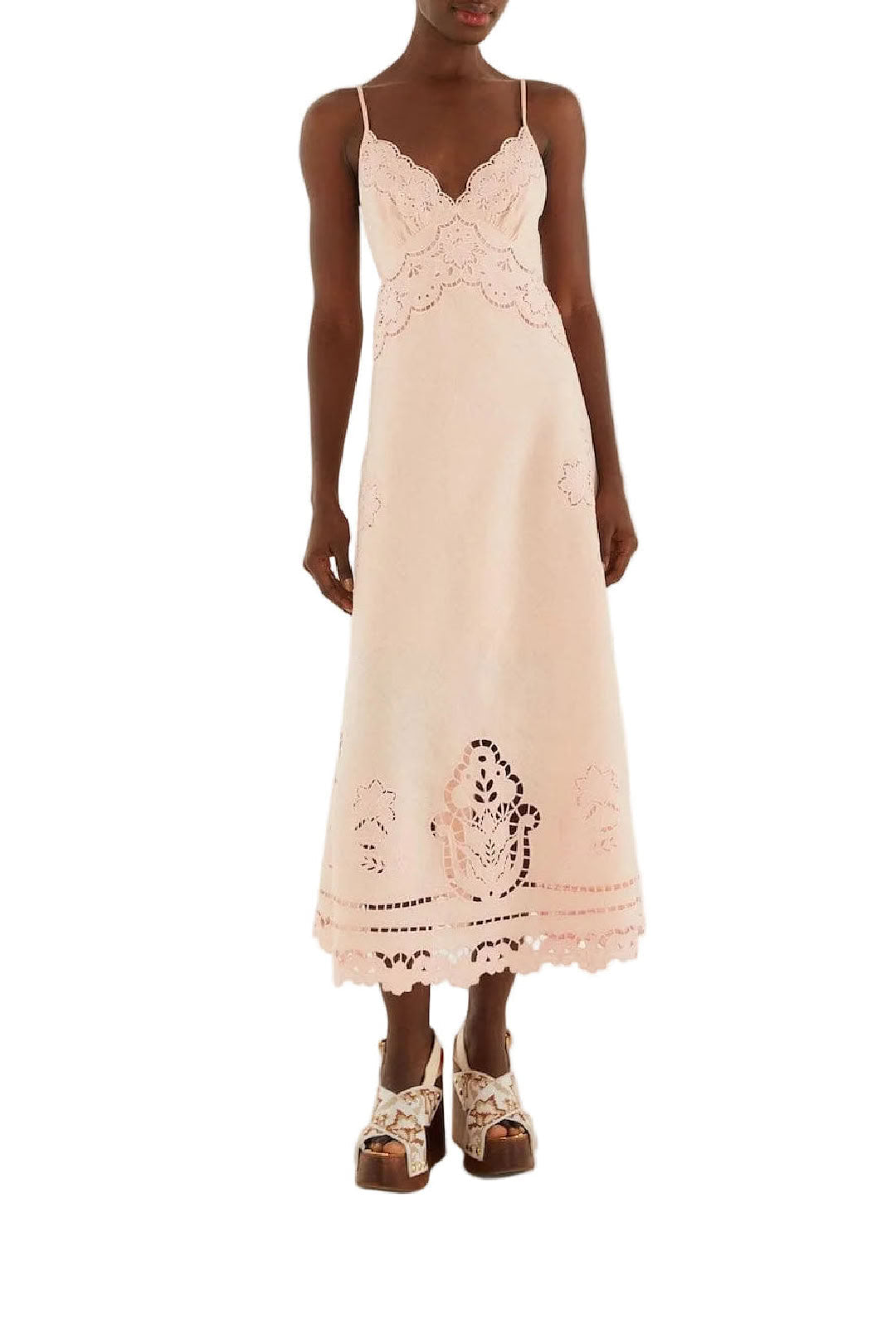 Robe midi Richelieu en lin - Rose