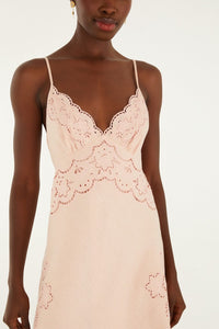Robe midi Richelieu en lin - Rose