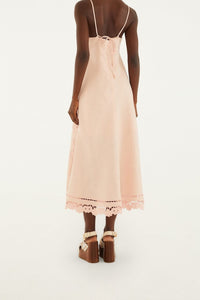 Robe midi Richelieu en lin - Rose