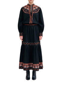 Long embroidered skirt - Black