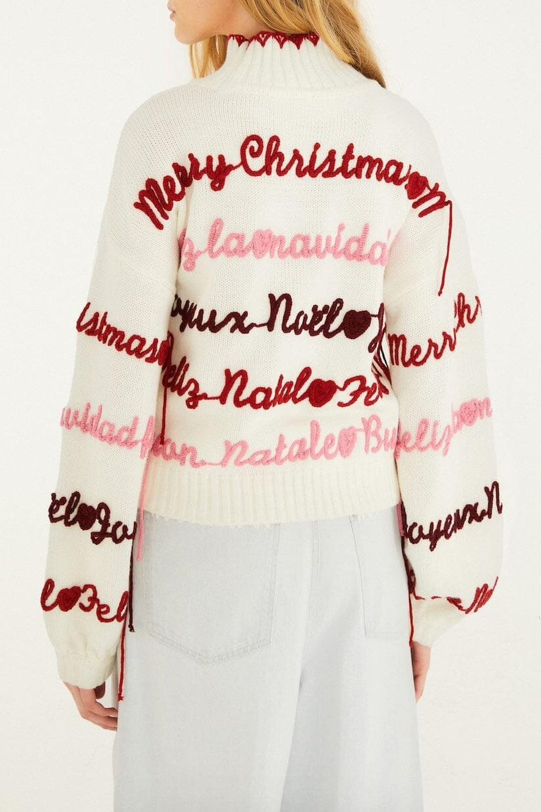Pull Merry Christmas en maille - Blanc