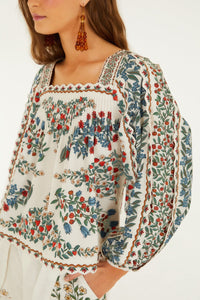 Fruit Scarf Off White Blouse - Fruit Scarf Off White