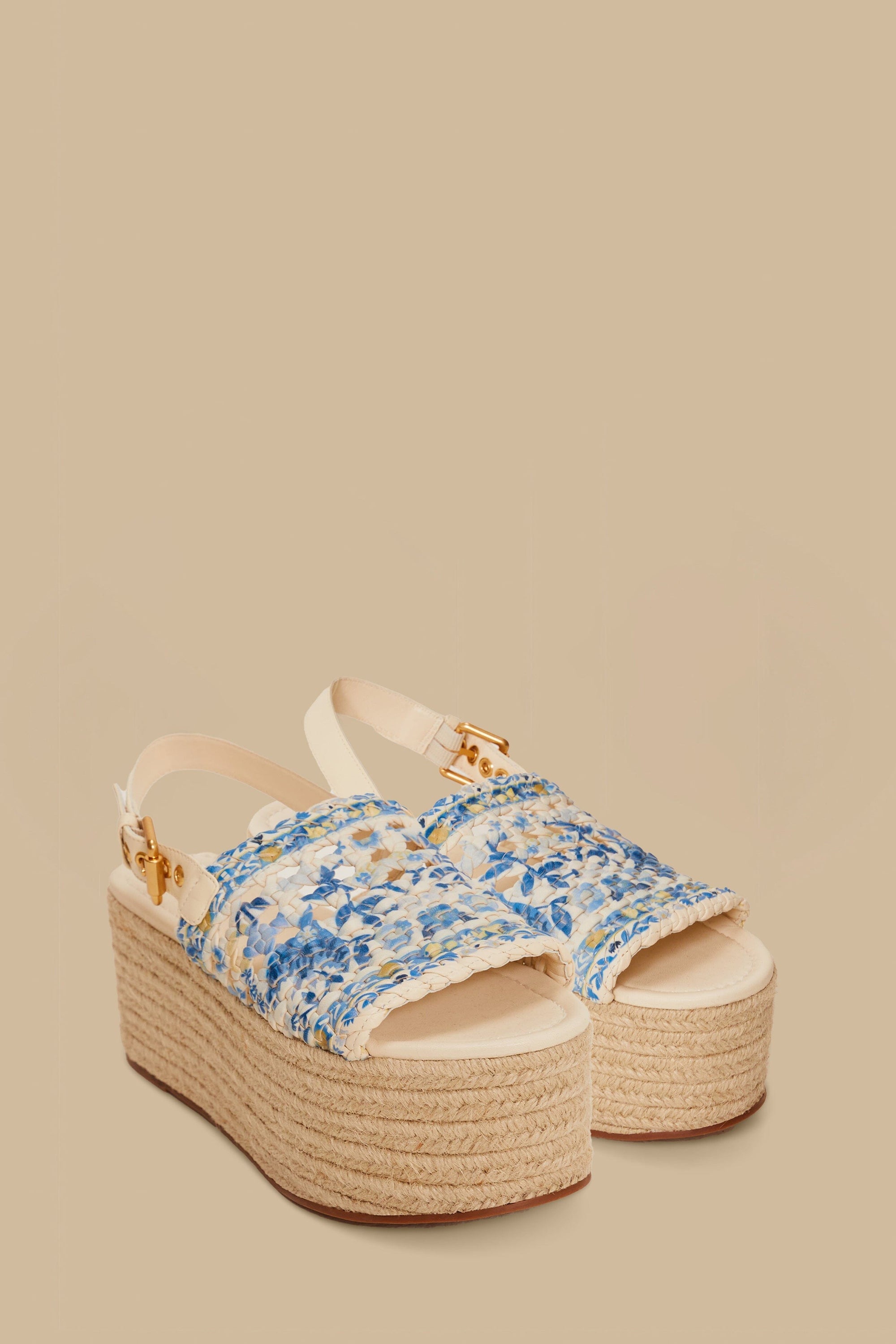 Sandales plates à tissu tressé en cuir - Bleu