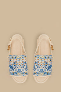 Sandales plates à tissu tressé en cuir - Bleu