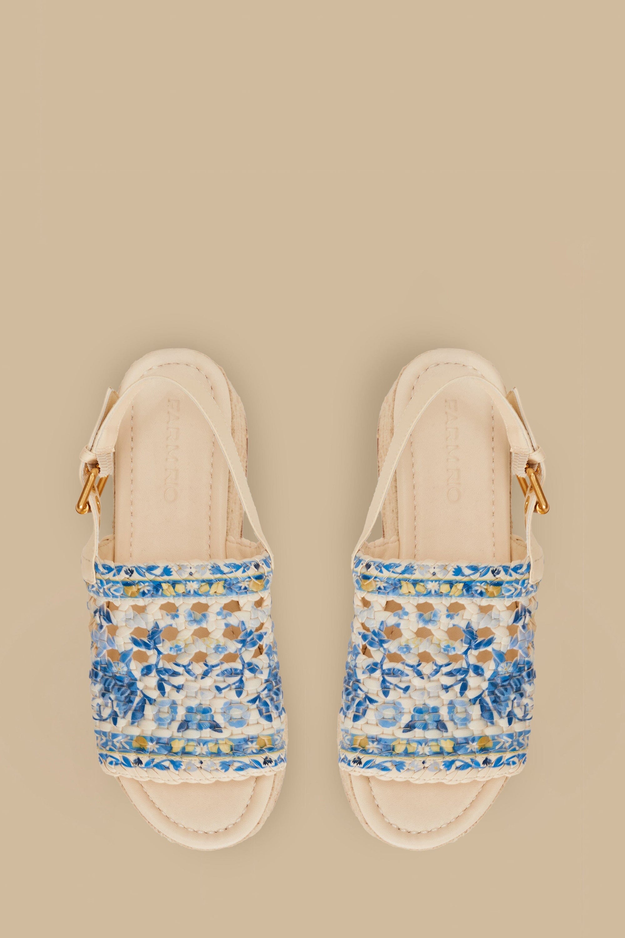 Sandales plates à tissu tressé en cuir - Bleu