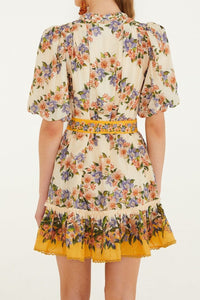 Robe courte rayée Hilo Stripes en lin - Beige