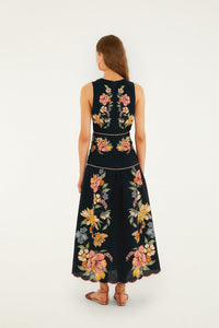 Maira Floral Dark Blue Robe midi - Maira Floral Dark Blue