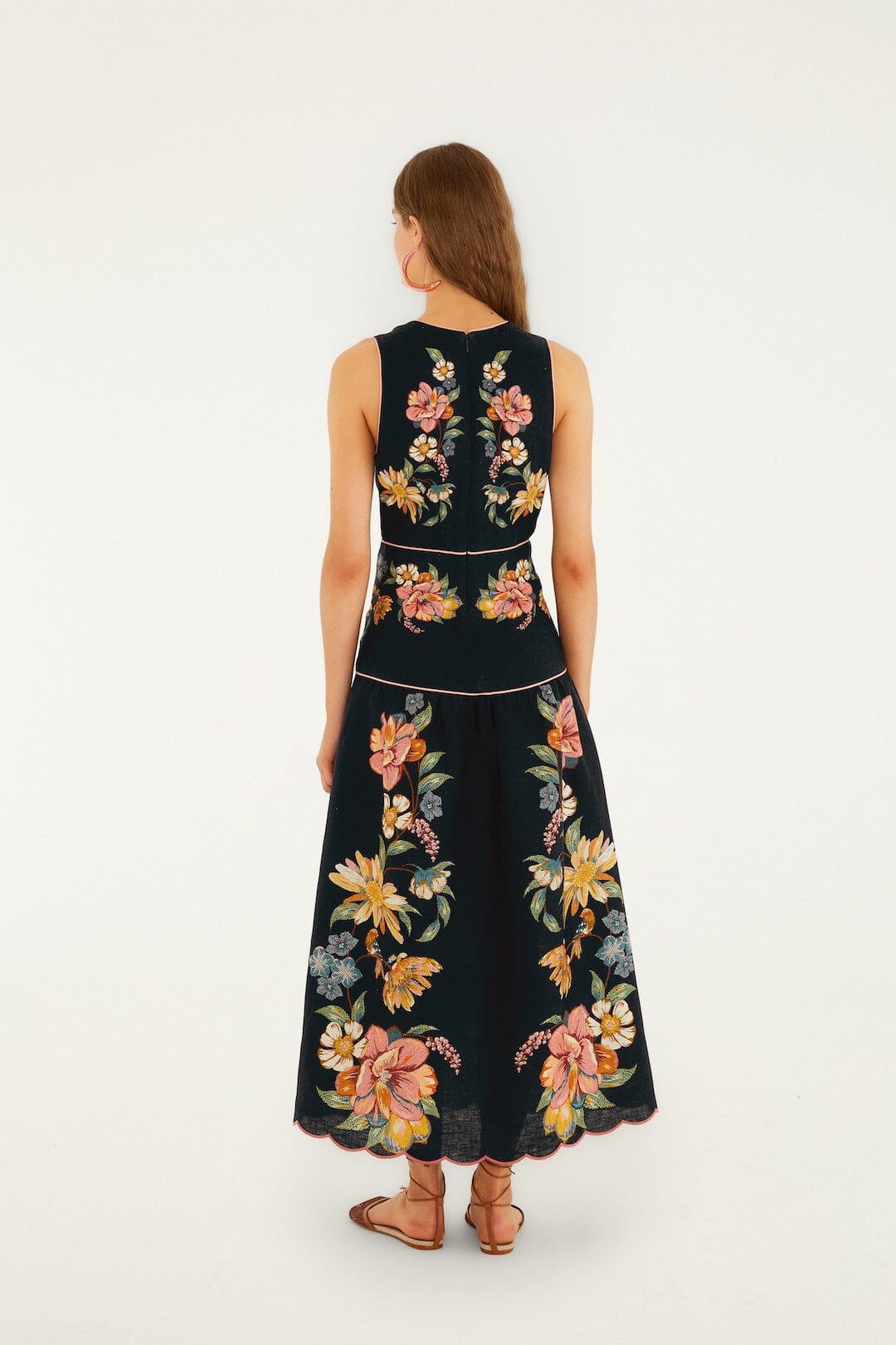 Maira Floral Dark Blue Robe midi - Maira Floral Dark Blue