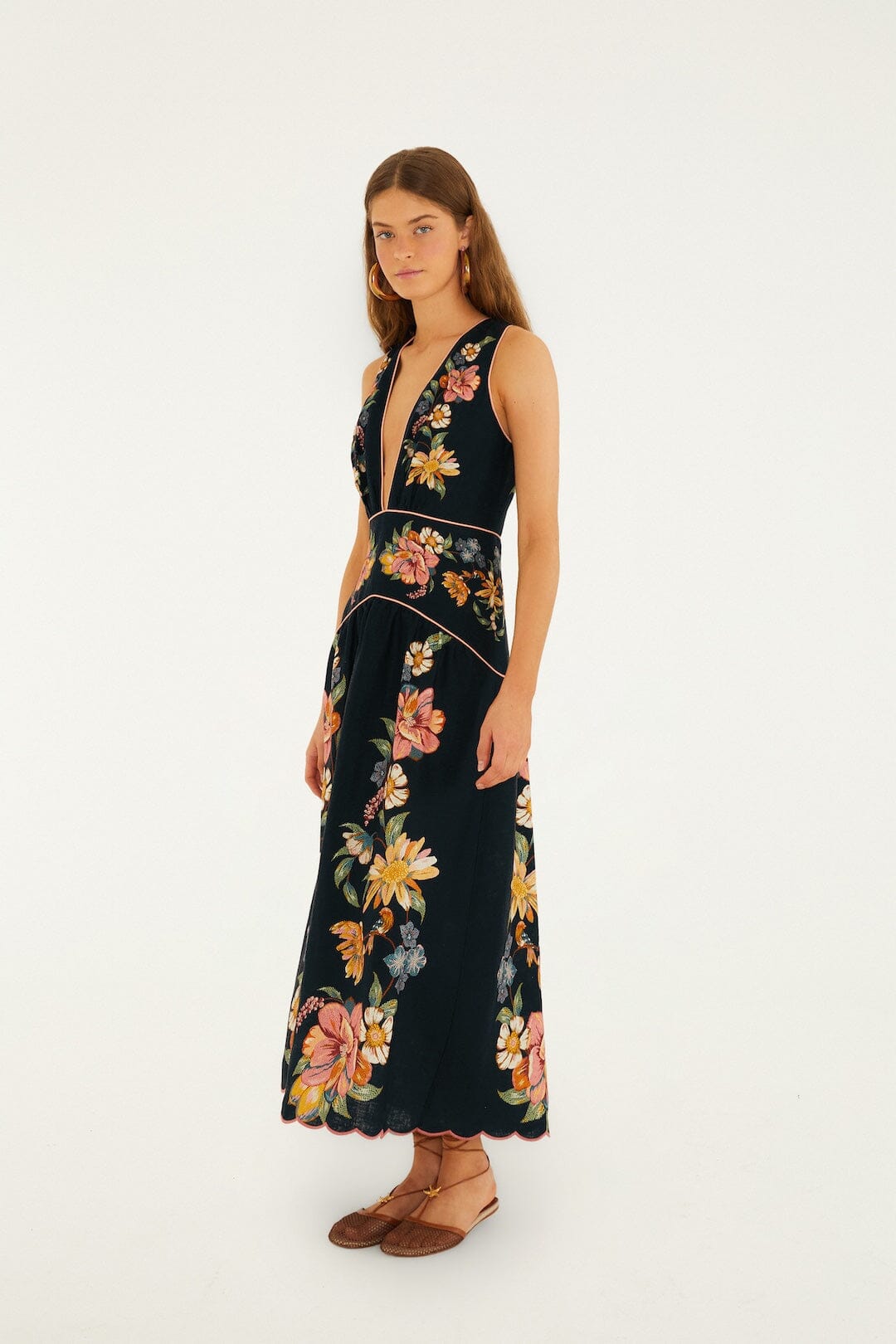 Maira Floral Dark Blue Robe midi - Maira Floral Dark Blue