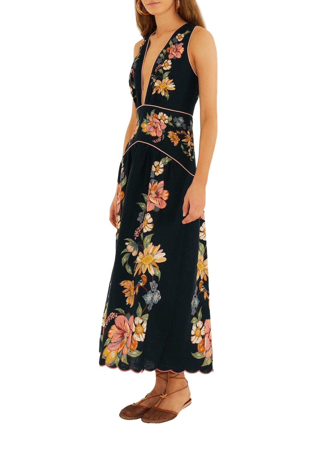 DIFFUSELY_Maira Floral Dark Blue Robe midi - Maira Floral Dark Blue