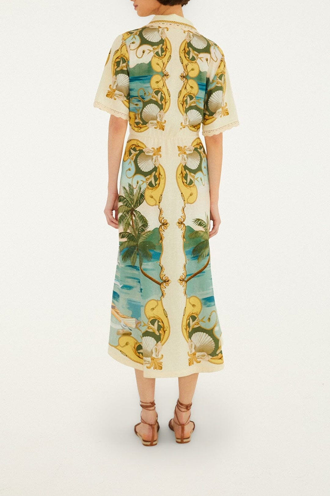 Robe midi Royal Sea en lin - Multicolore